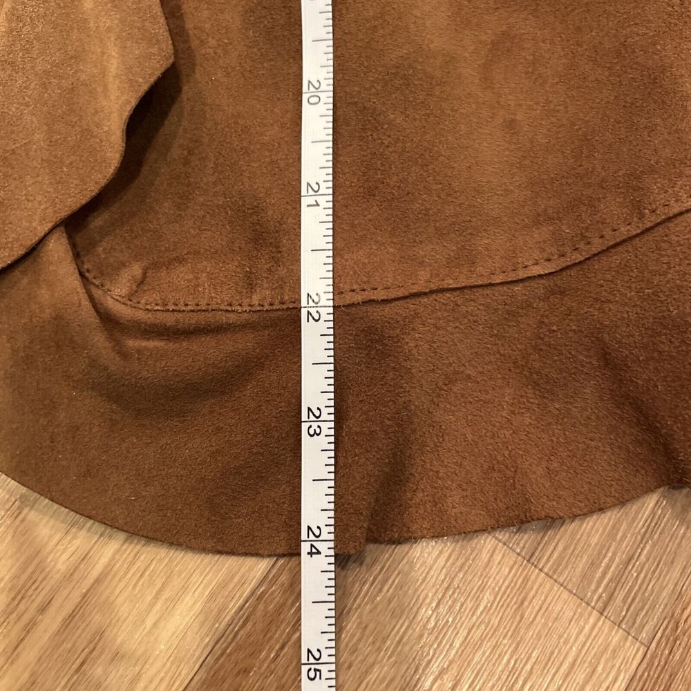 Express Y2K Ruffled Brown Genuine Suede Top Women's 5/6 - Picture 10 of 11